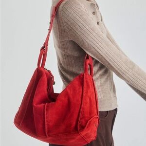 Red Suede Slouchy Shoulder Bag
